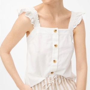 j.crew | linen button front tank top ruffle straps white xl